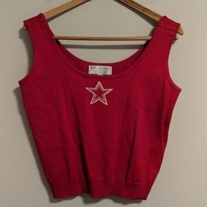 St. John Red Sleeveless Top with Star Detail